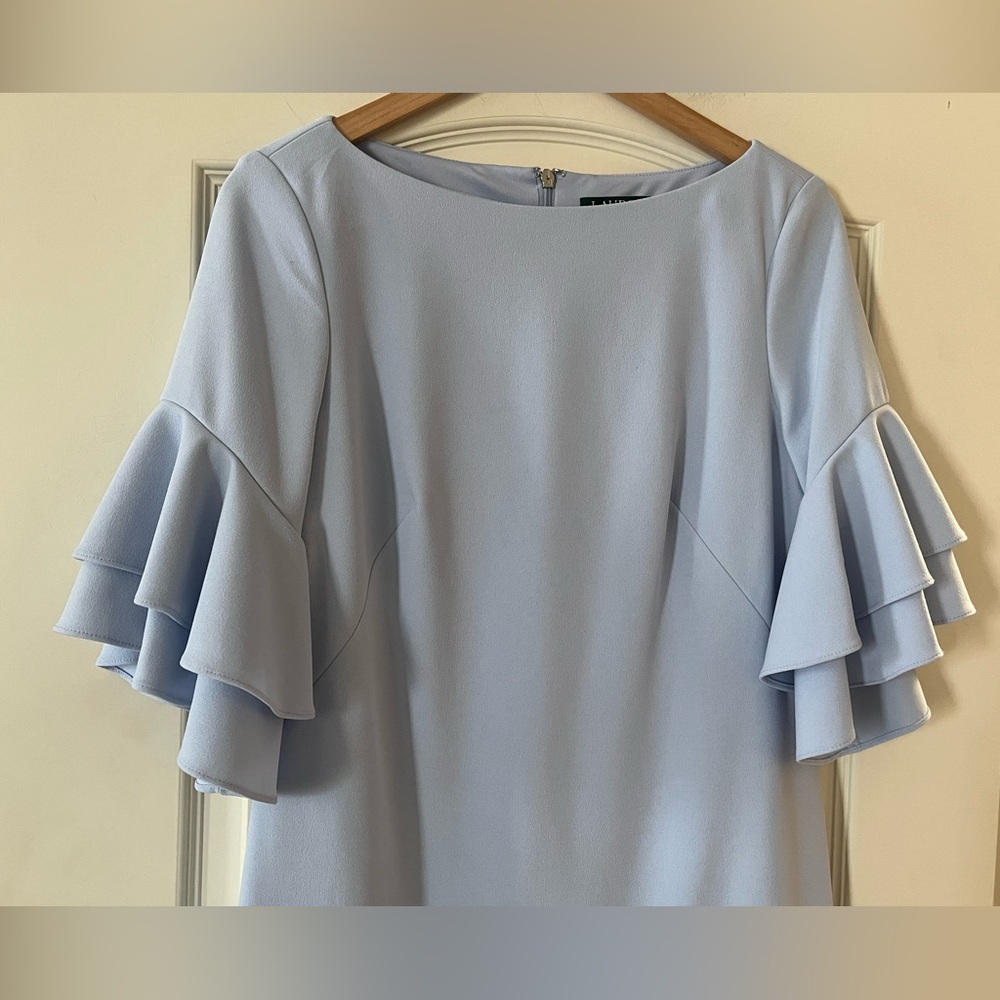 Lauren Ralph Lauren Light Blue Ruffle Sleeve Dress Women’s Size 8 - Picture 8 of 15